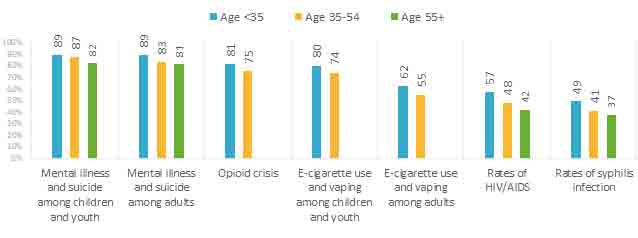 FIGURE 2.  LEVELS OF CONCERN ABOUT VARIOUS HEALTH ISSUES BY AGE 