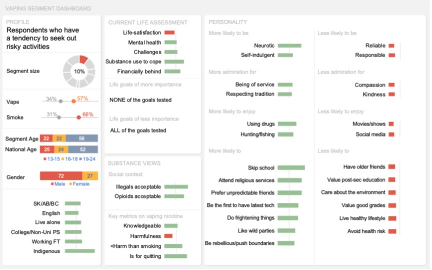 Dashboard of this segment visually representing the key results described above in the text.