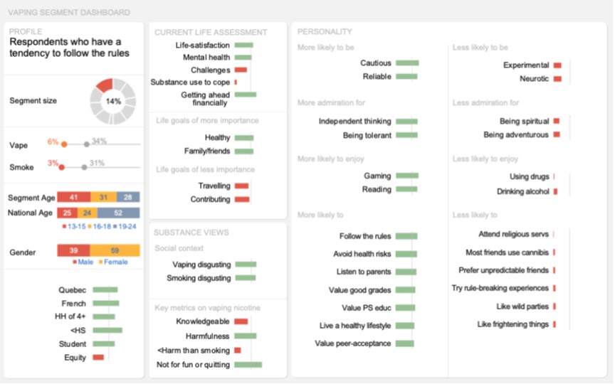 Dashboard of this segment visually representing the key results described above in the text.