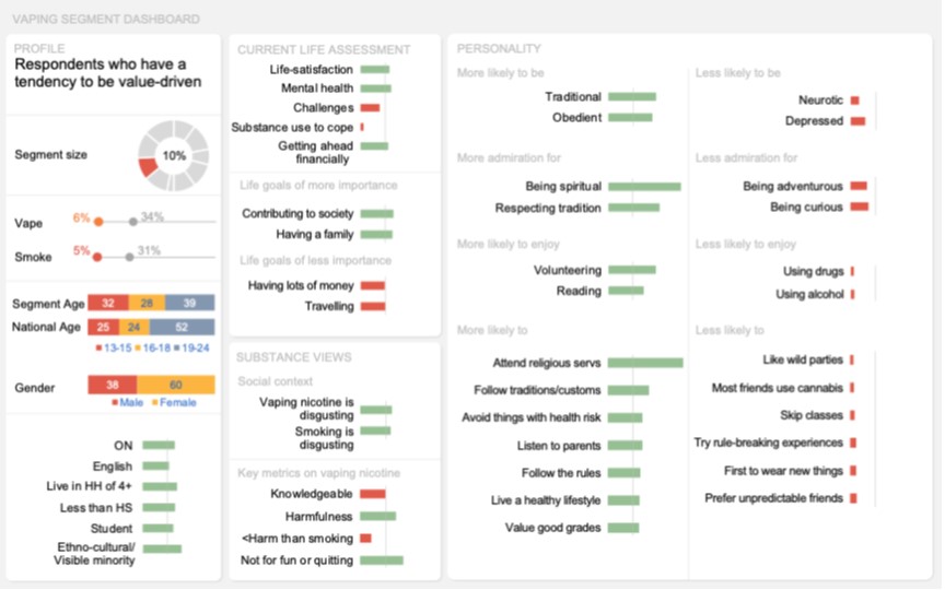 Dashboard of this segment visually representing the key results described above in the text.