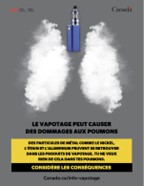 Image d'une nuage en forme de poumon fait avec une vapoteuse. Le vapotage peut causer des dommages aux poumons. Des particules de métal comme le nickel, l'étain et l'aluminium peuvent se retrouver dans les produits de vapotage. Tu ne veux rien de cela dans tes poumons. Considère les conséquences. Canada.ca/info-vapotage