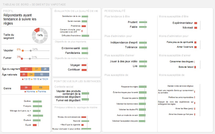 Tableau de bord de ce segment représentant visuellement les résultats clés décrit ci-dessus dans le texte.