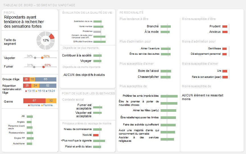 Tableau de bord de ce segment représentant visuellement les résultats clés décrit ci-dessus dans le texte.