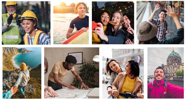 A collage of young people engaged in different activities.