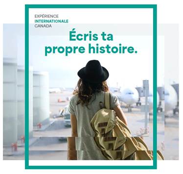 Une image avec une bordure verte encadrant une personne avec un chapeau et un sac  dos s'loignant de la camra avec le texte "crris ta propre histoire".