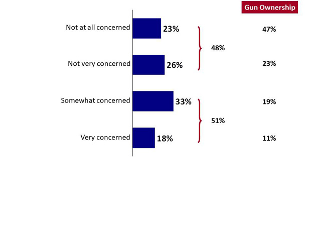 Chart 1: Level of Concern - Firearms Violence is a Threat to Public Safety. Text version below.