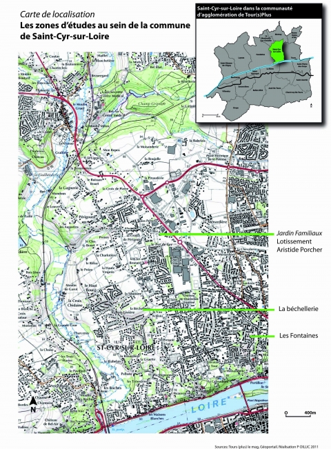 Figure 1. Les zones d’études au sein de la commune de Saint-Cyr-sur-Loire