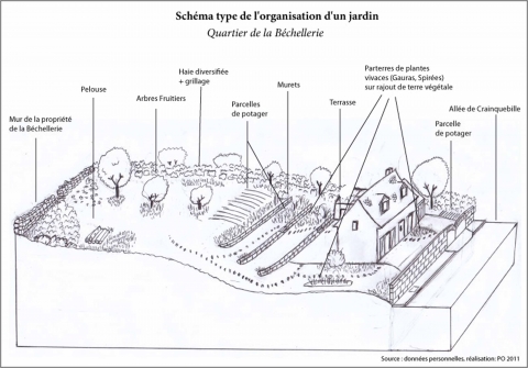 Figure 14. Schéma type de l’organisation d’un jardin. Quartier de la Béchellerie